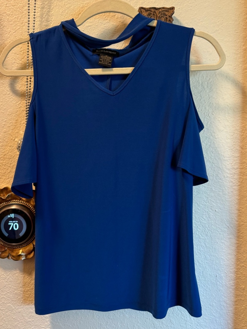 Susan Lawrence Cobalt Blue Cold-Shoulder V-Neck Tank